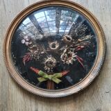 Ancien cadre rond en verre bombé / Vintage Dimensions : 23 x 23