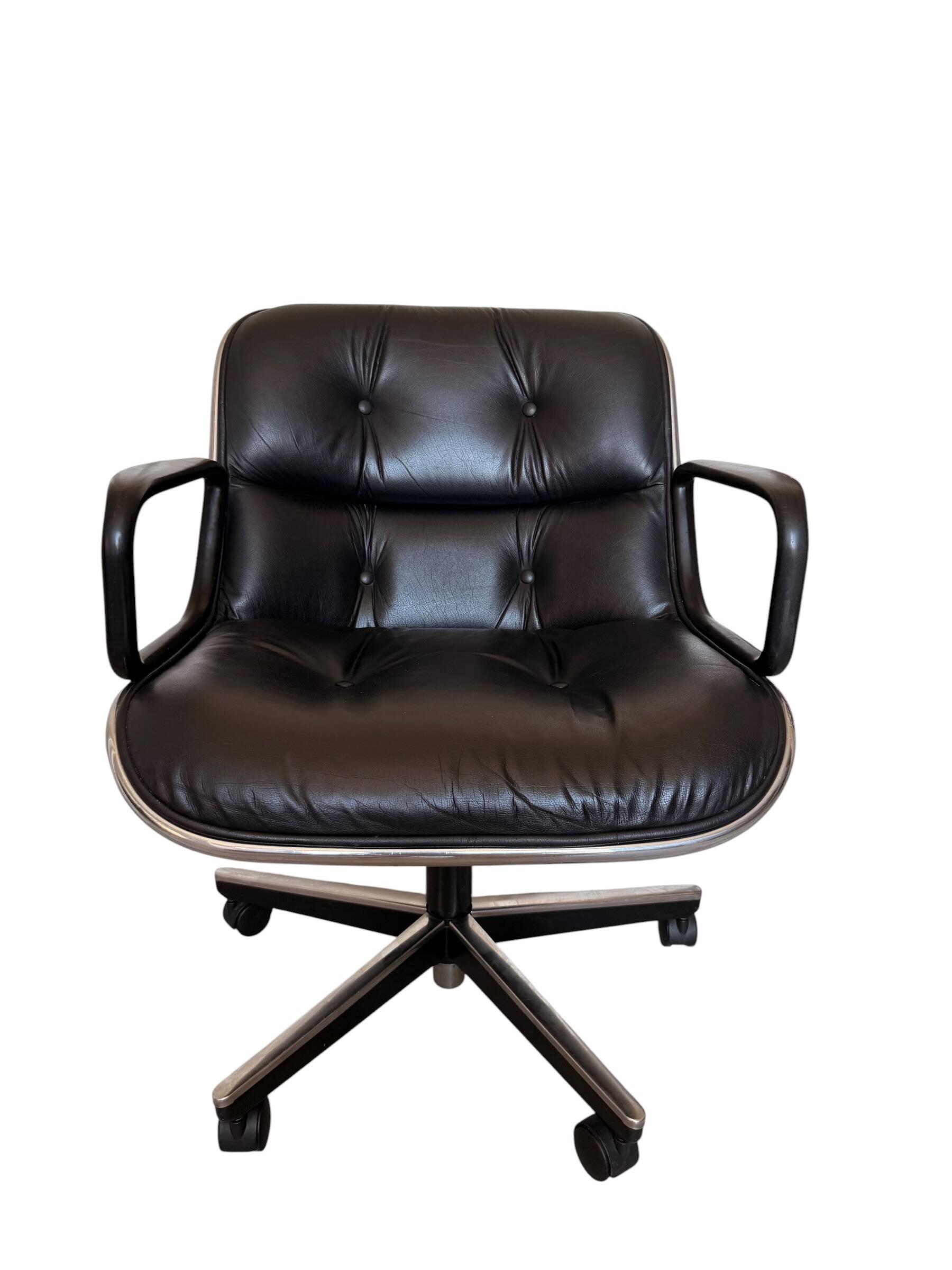 Charles Pollock Knoll Office Chair - Black Leather with Wheels