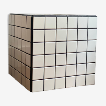 Cube end of sofa tile mosaic white joint black