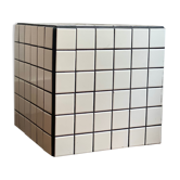 Cube end of sofa tile mosaic white joint black