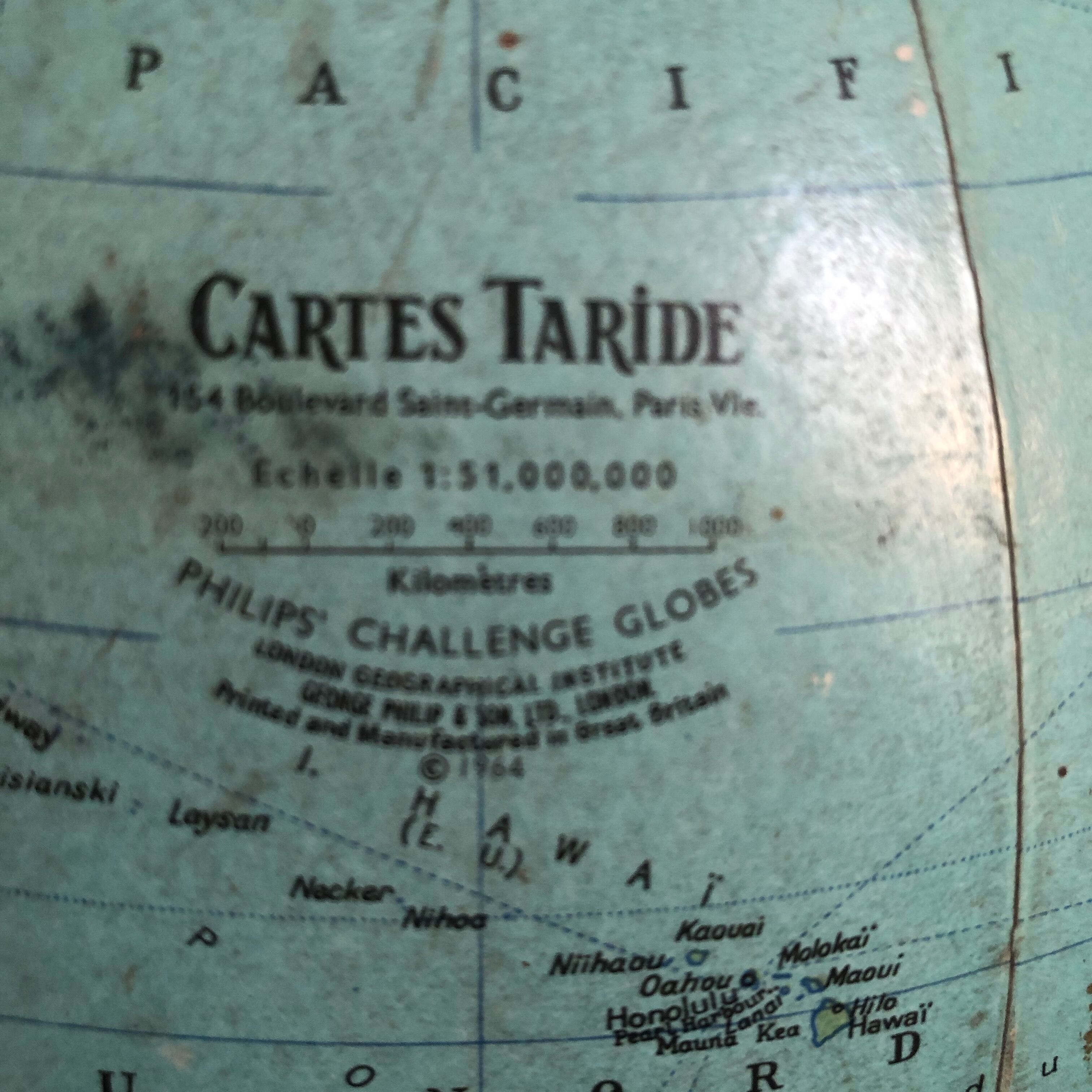 Globe vintage 1961 terrestre tripode Taride - 31 cm