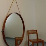 Vintage Italian Teak Round Mirror from the 70s