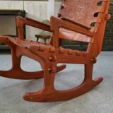 Armchair by Angel Pazmino in wood and red leather 1960's