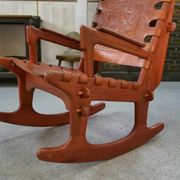 Armchair by Angel Pazmino in wood and red leather 1960's