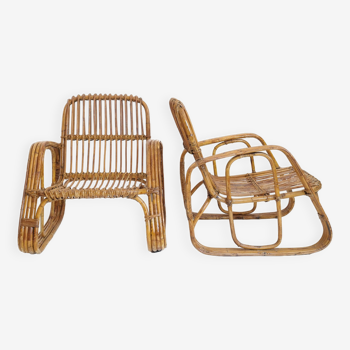 Pair of rattan armchairs, Italy, 1960s.