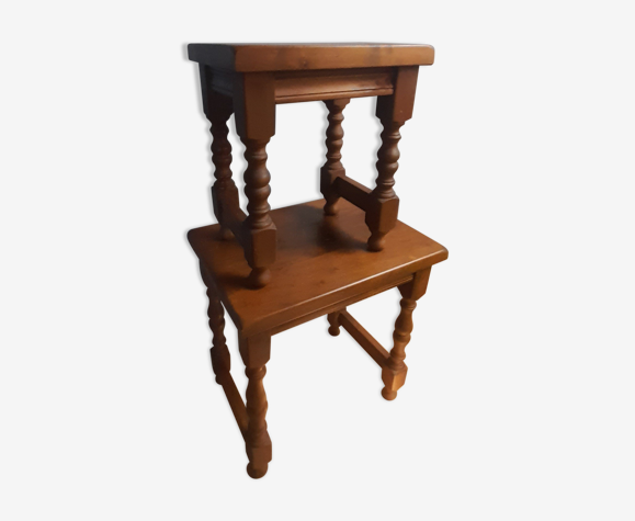2 solid wood trundle tables, turned legs 80