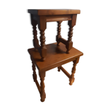 2 solid wood trundle tables, turned legs 80