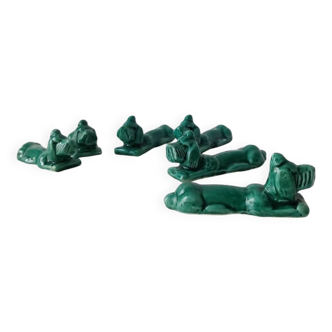 Green glazed ceramic slip poodle knife holder