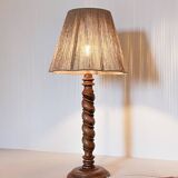 Turned wood lamp and jute lampshade