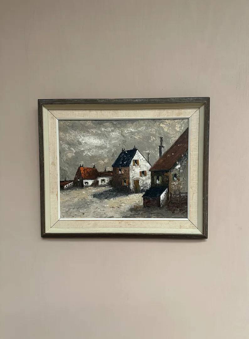 Original Swedish Oil on Canvas – "Houses", Unknown Author – Signed, Vintage and Framed – 61 x 51 cm (24 x 20 inches)