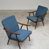Pair of blue boomerang armchairs by Antonin Suman for Ton (Thonet) 1960