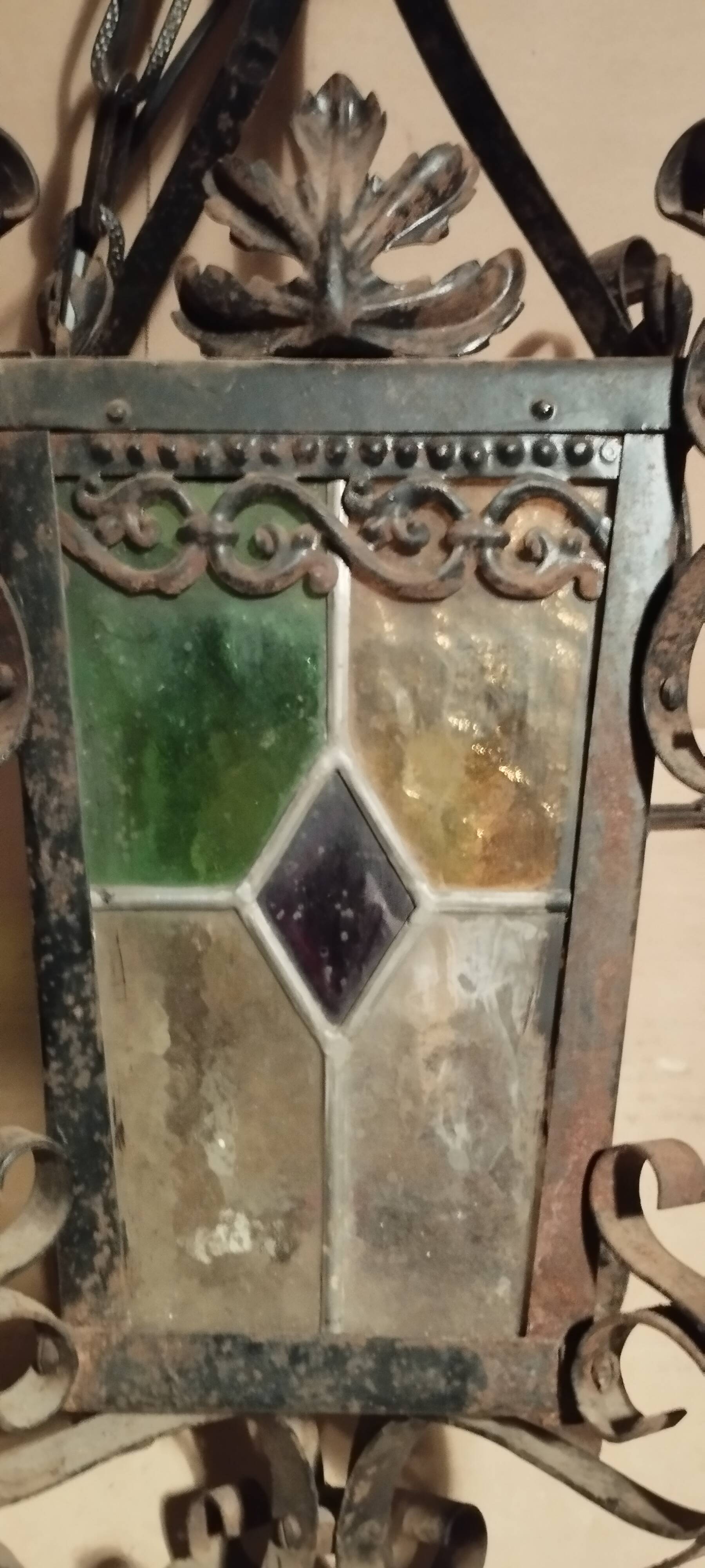 Chandelier old lantern interior / exterior colored glasses multicolor
