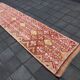 Tapis de Couloir Turc Vintage, Laine Rouge & Beige Géométrique, 83x388 Cm