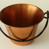 Large copper planter with wrought iron handle, vintage from the 1960s
