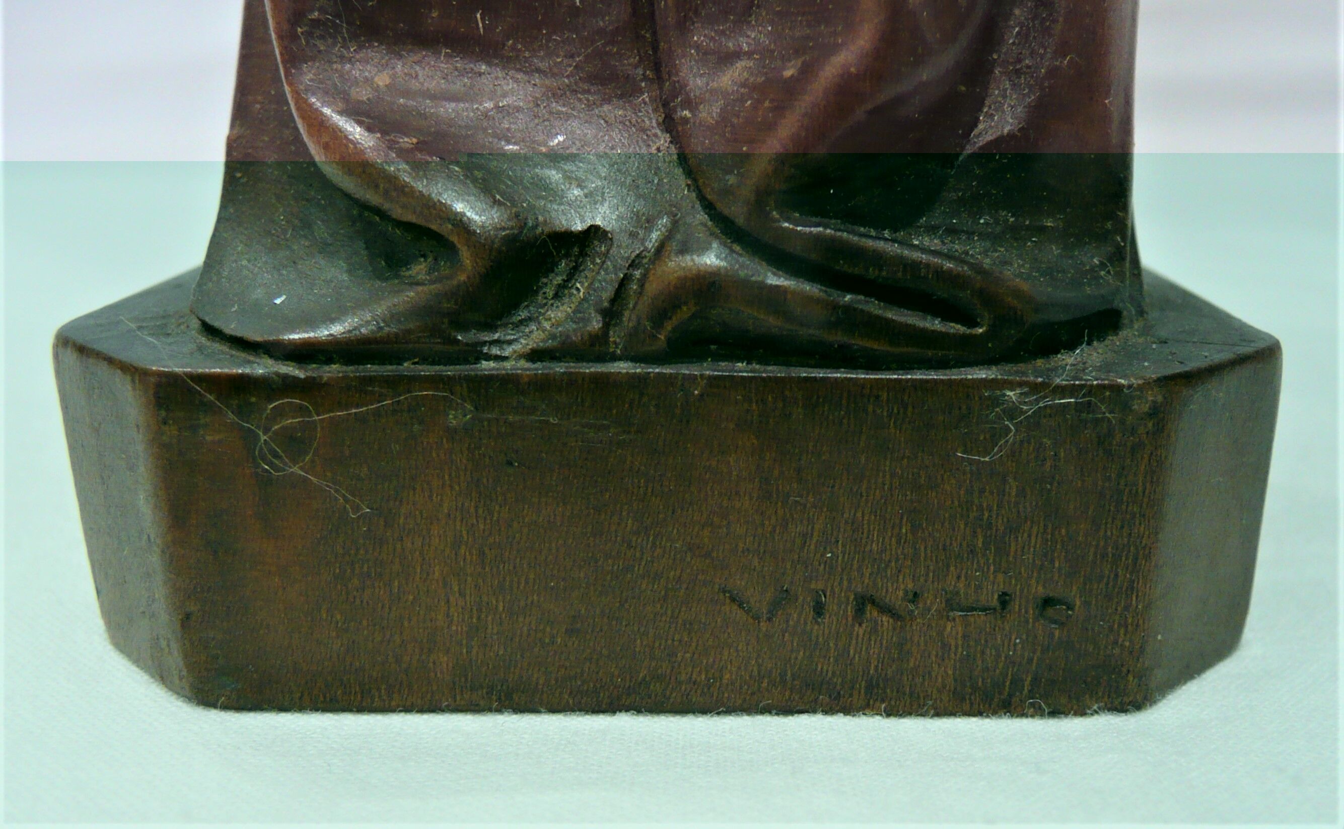 Sculpture wood virgin and child signed