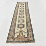2x11 shades of cream blue oushak runner rug