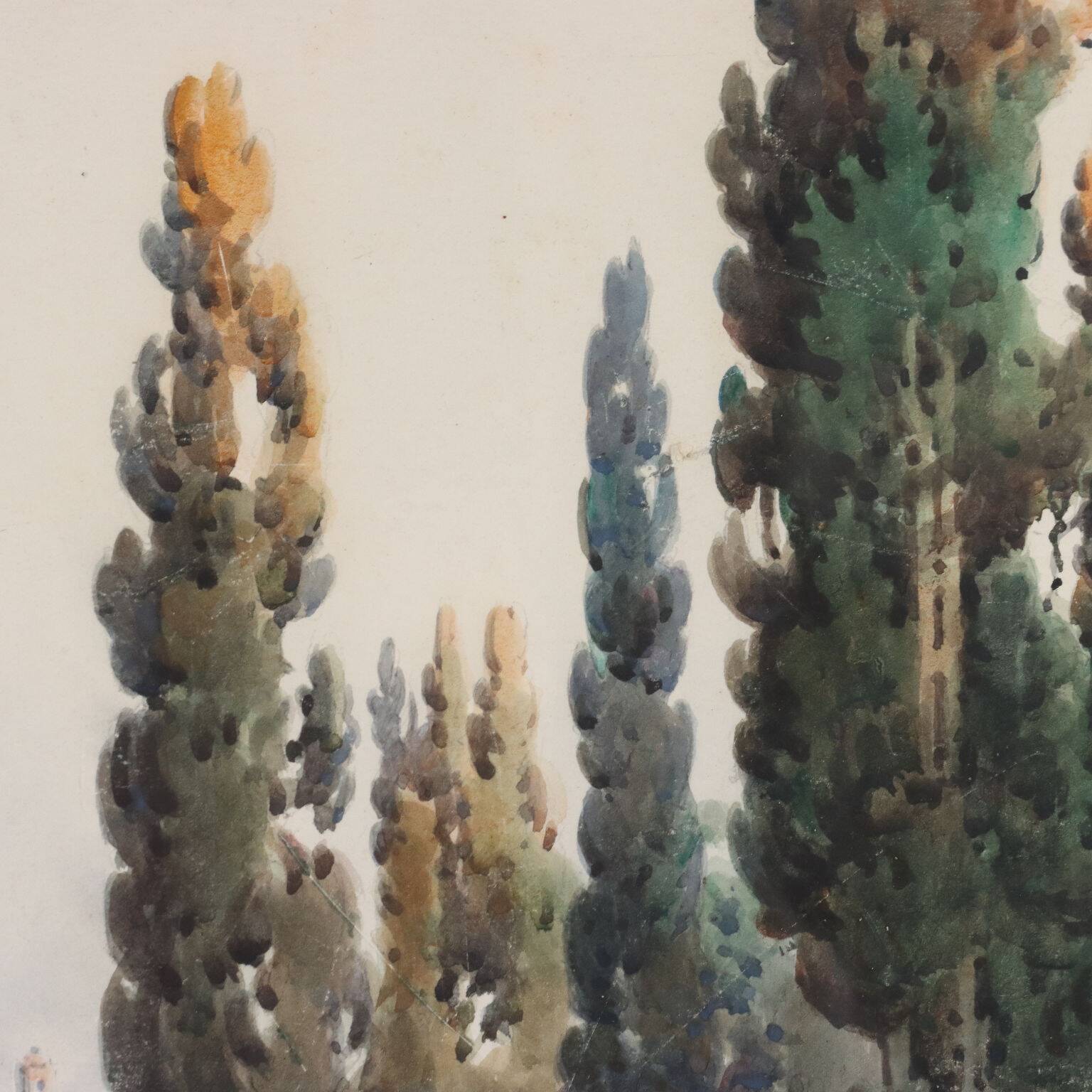 Old painting signed Angelos Giallinas, watercolour on paper from the 1800s.