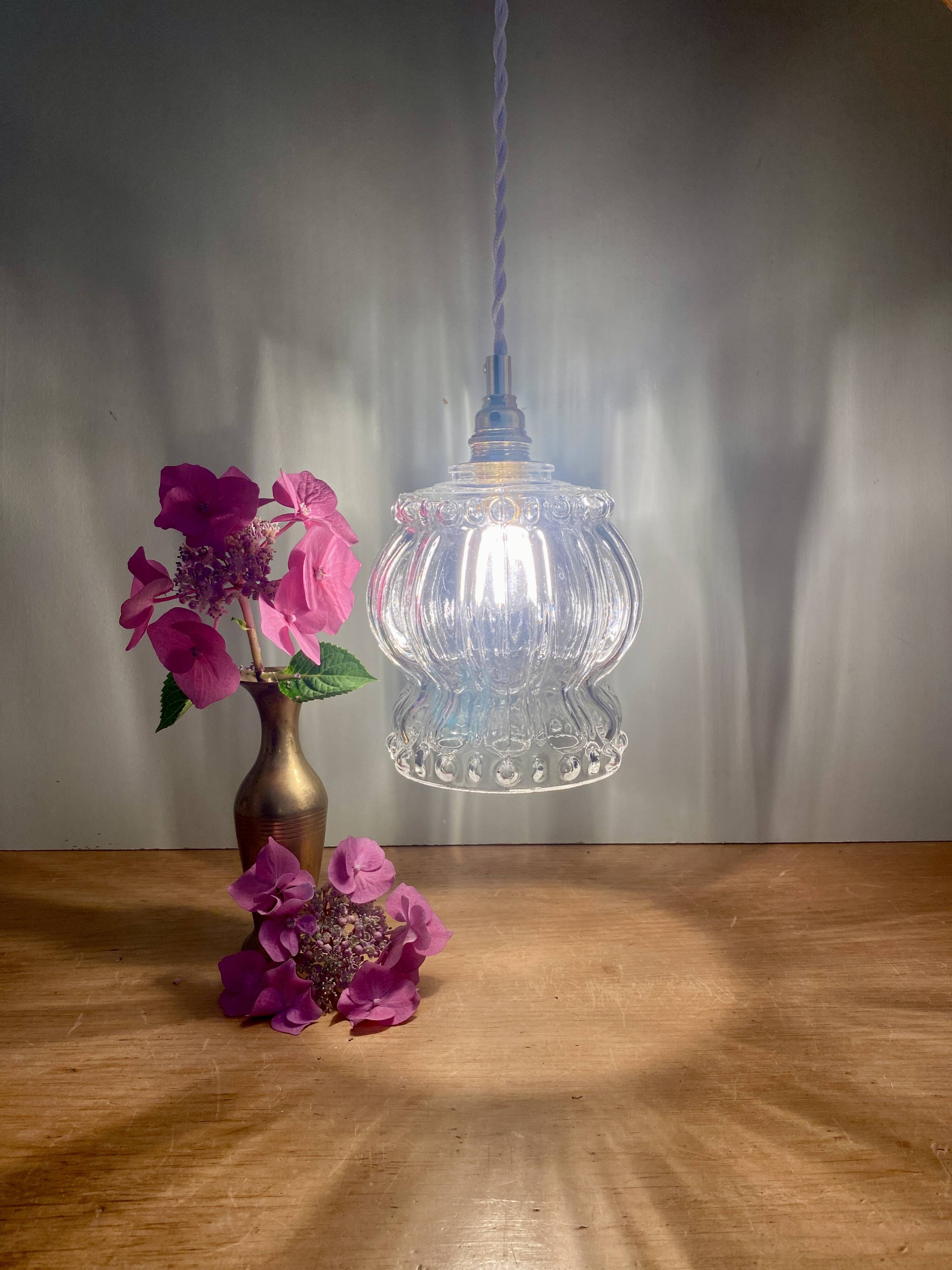 Vintage molded glass globe pendant light