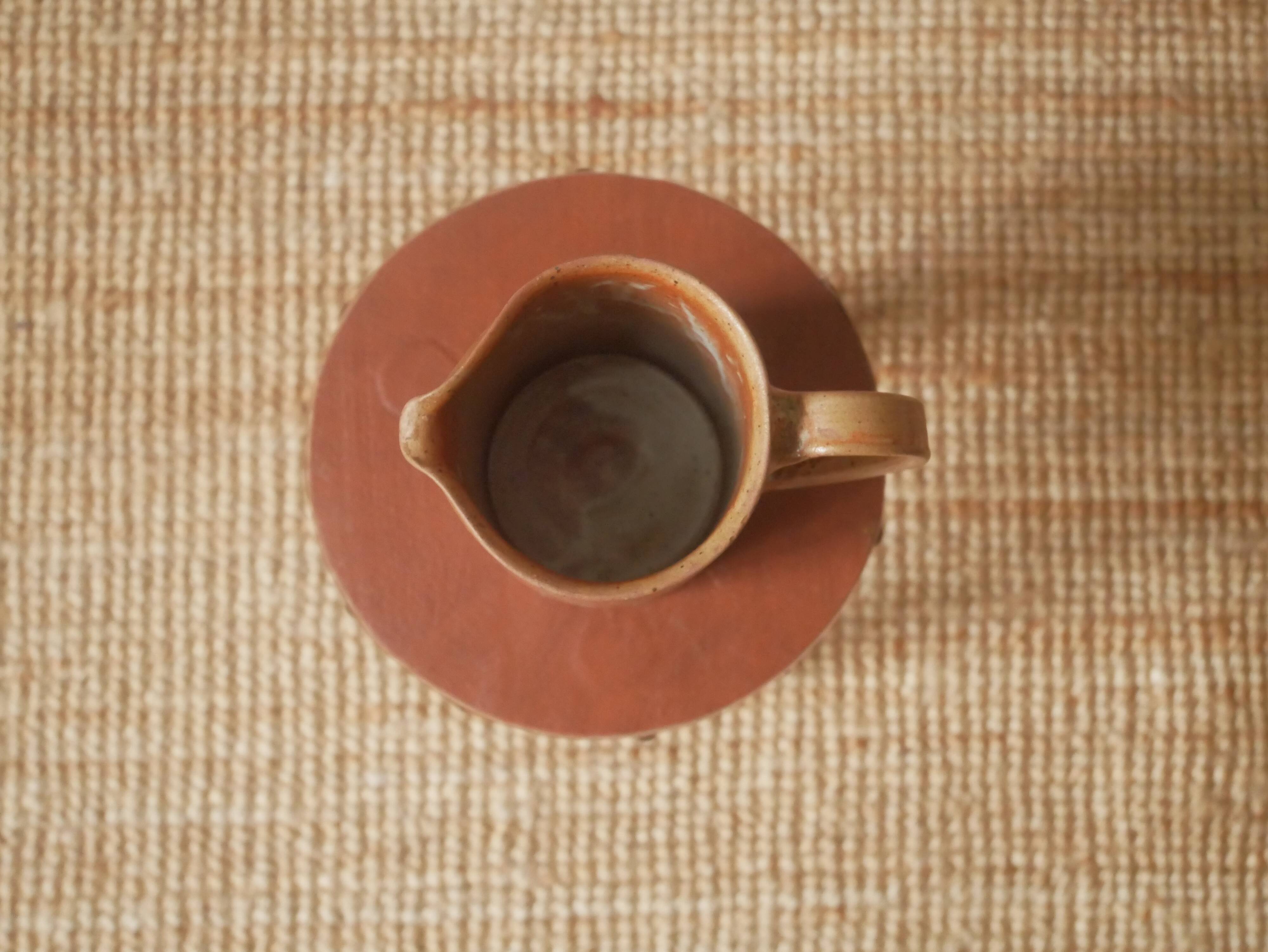 Pitcher vase with handle ceramic handmade pottery decoration Scandinavian countryside artisanal sandstone