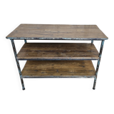 Textile workshop console in teak and wrought iron