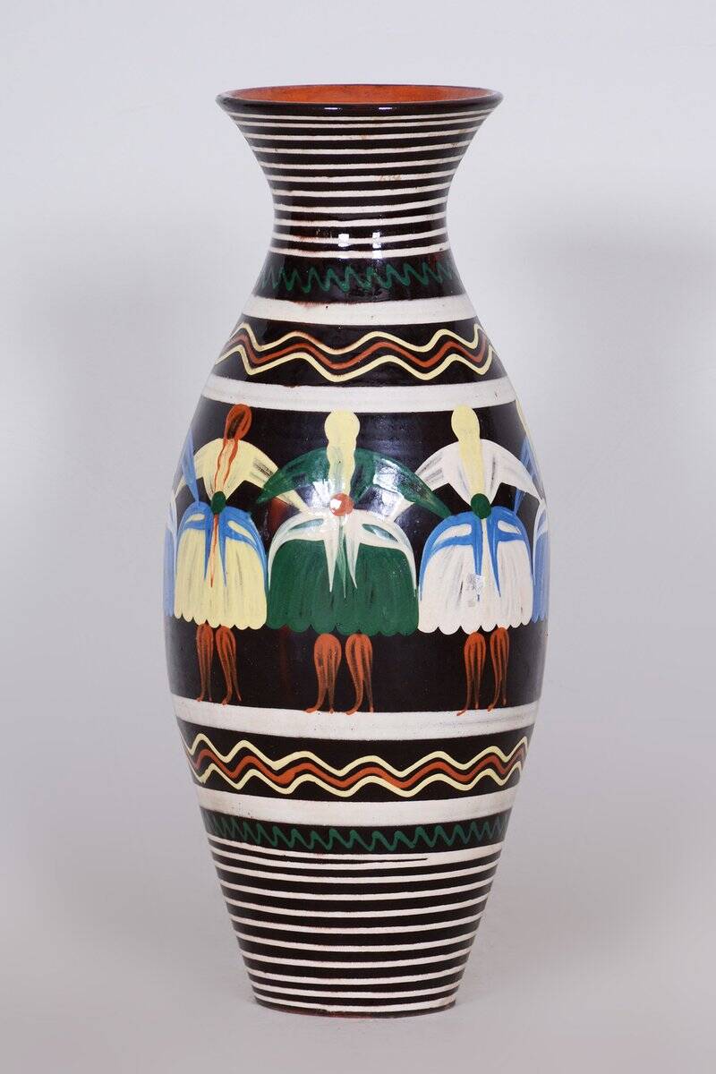 Art Deco Hand-Painted Vase in Ceramic, Slovakia, 1940s