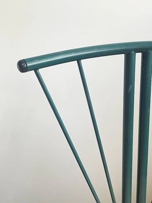LaPalma folding chairs set of 2, dark green metal & woven cord, Italy, 1970s