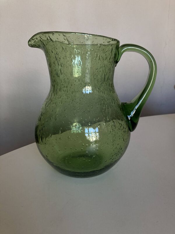 Pichet 1960 en verre bullé Biot vert 1,5L