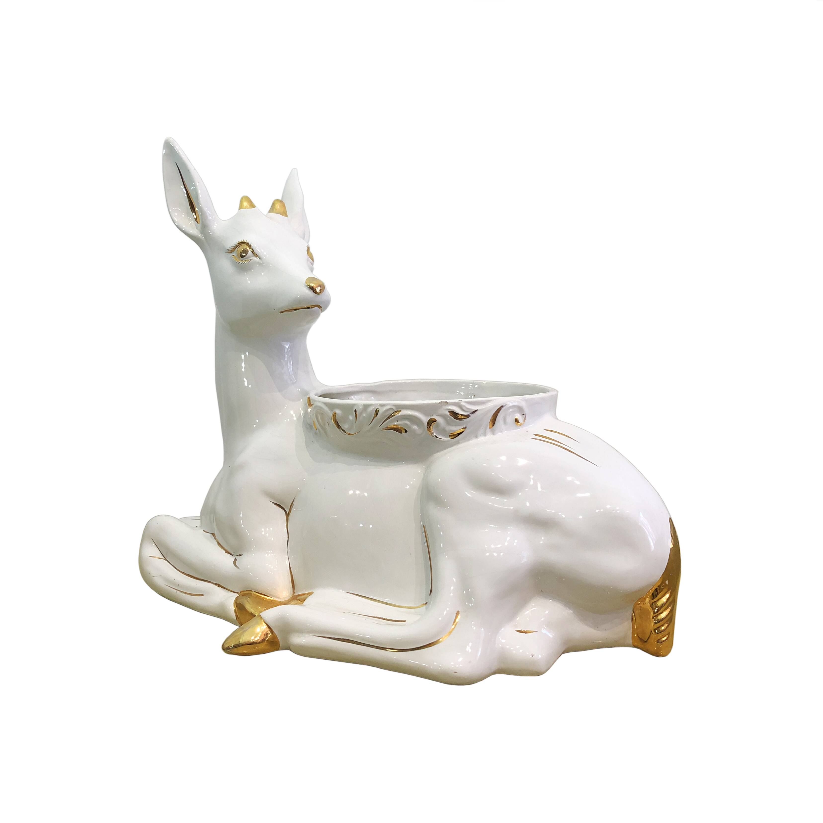 Vintage Italian Antica Athena Deer Faun Ceramic Flower Planter c.1980s