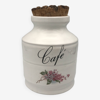 Pot, bocal à café vintage en céramique émaillée de vallauris, décor floral