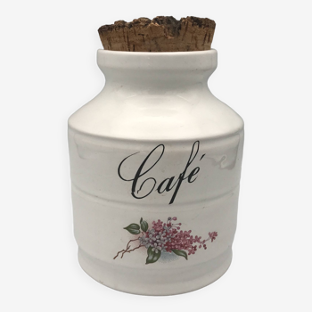 Pot, vintage coffee jar in glazed ceramic from vallauris, floral decor