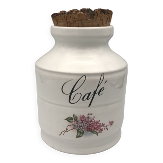 Pot, vintage coffee jar in glazed ceramic from vallauris, floral decor