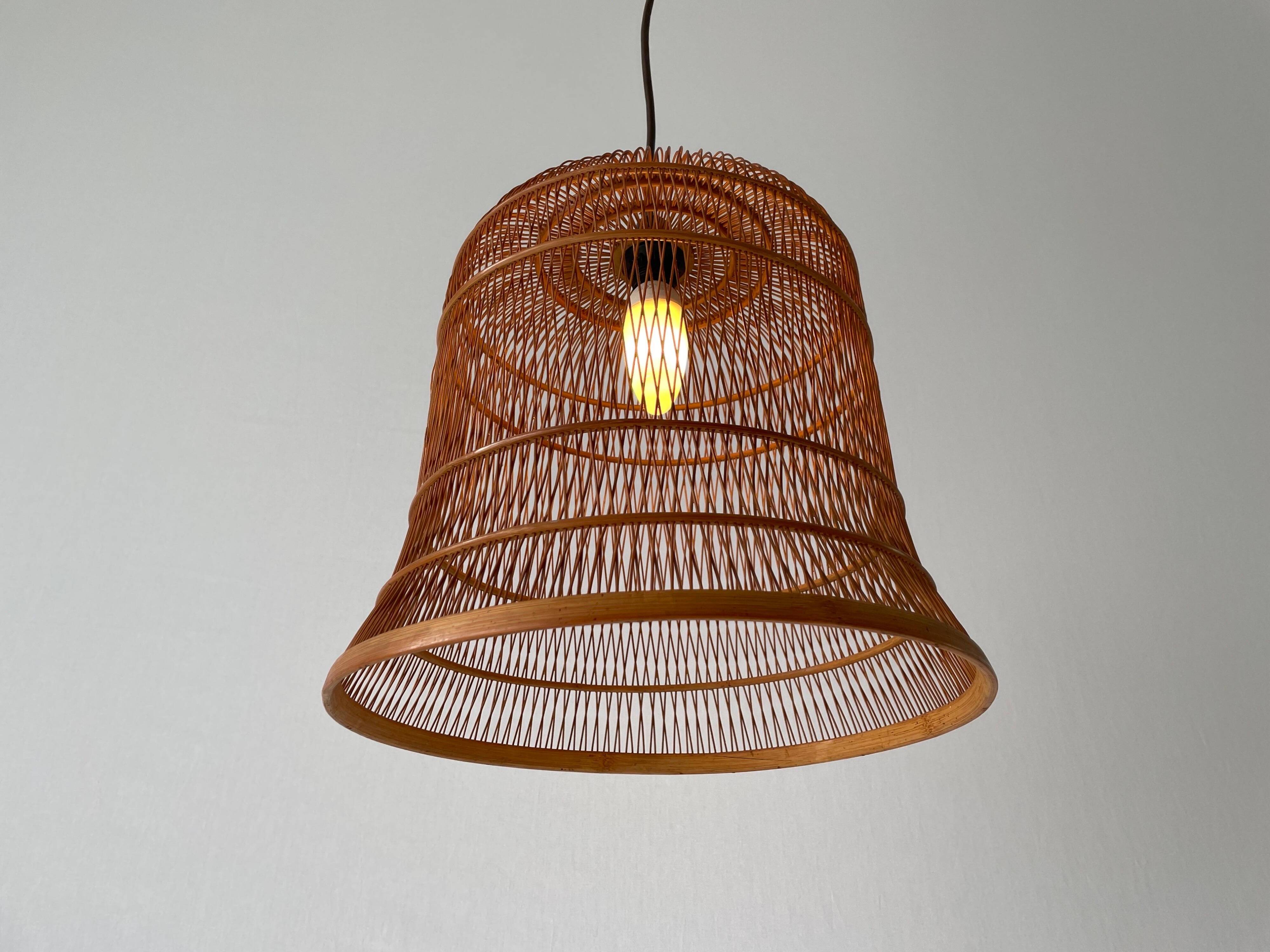 Unique Danish hanging lamp in the shape of a wooden cage, 1960s, Denmark.