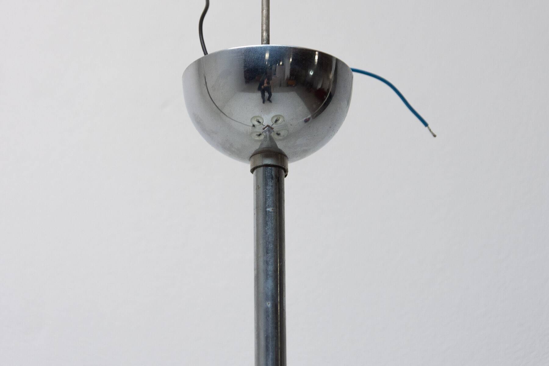 chrome and wood art deco pendant chandelier, circa 1930´s, bohemia
