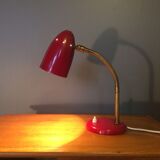 Red vintage bedside lamp in aluminum and brass - 50s
