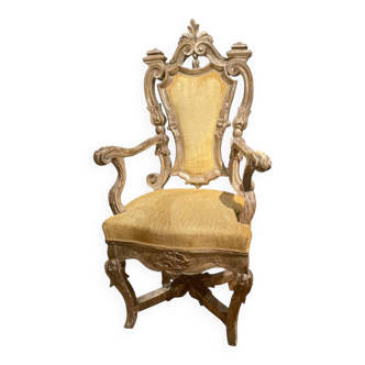 Italian Rococo Silver Mecca Giltwood Throne Armchair, Rome, 18th Century