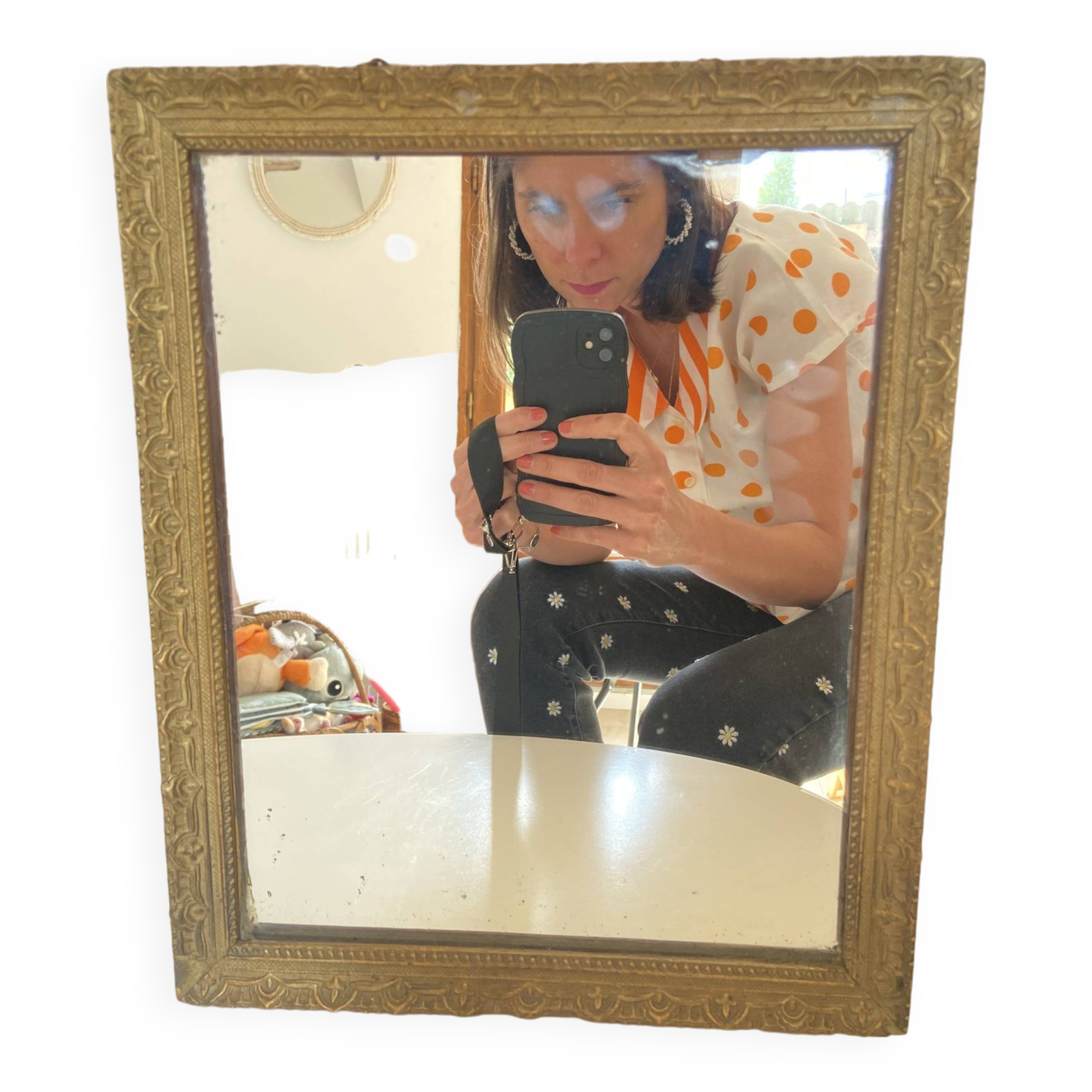 Small Rectangular Golden Mirror Classic Baroque Style - To Hang on the Wall