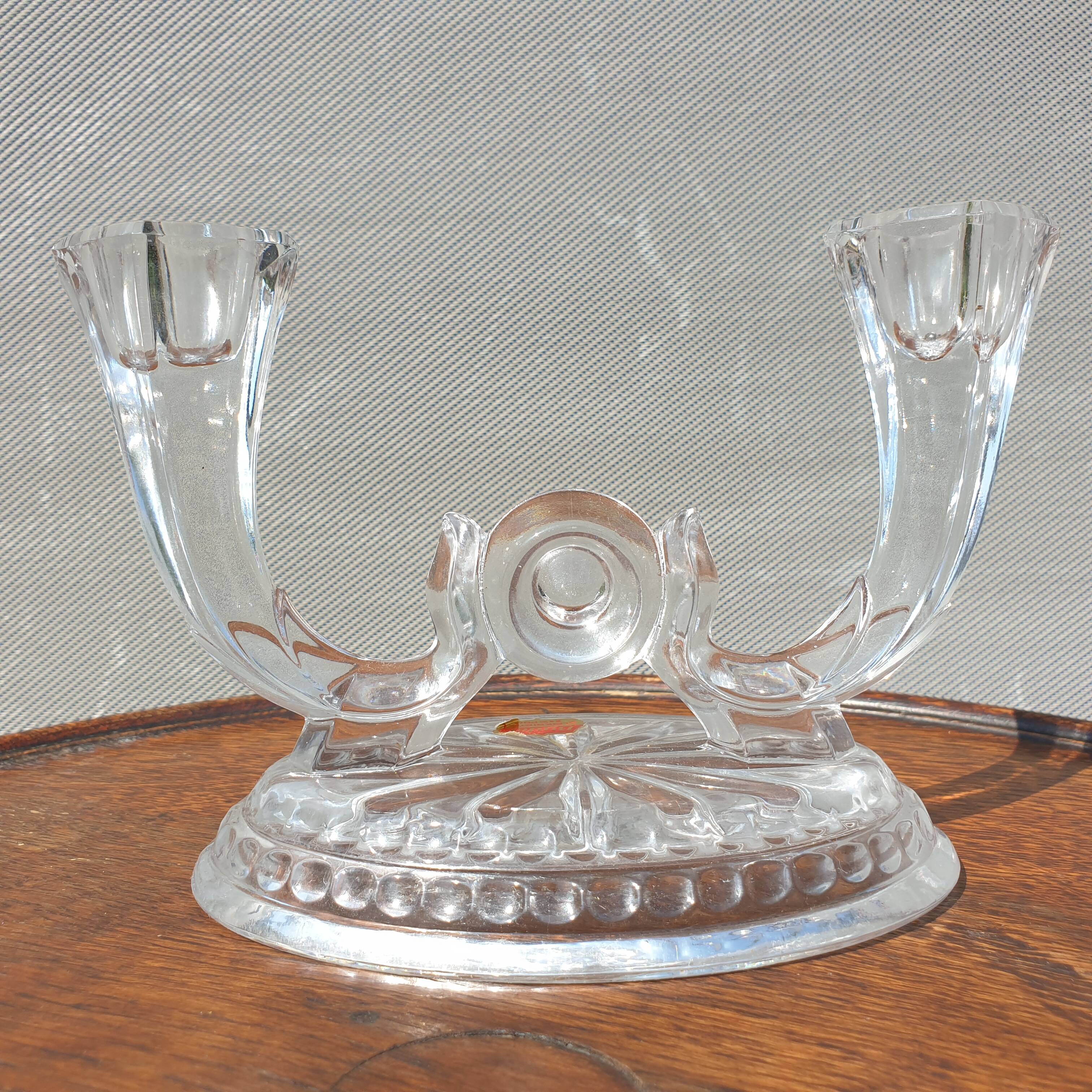 Pair candle holders vintage crystal Buder double torches