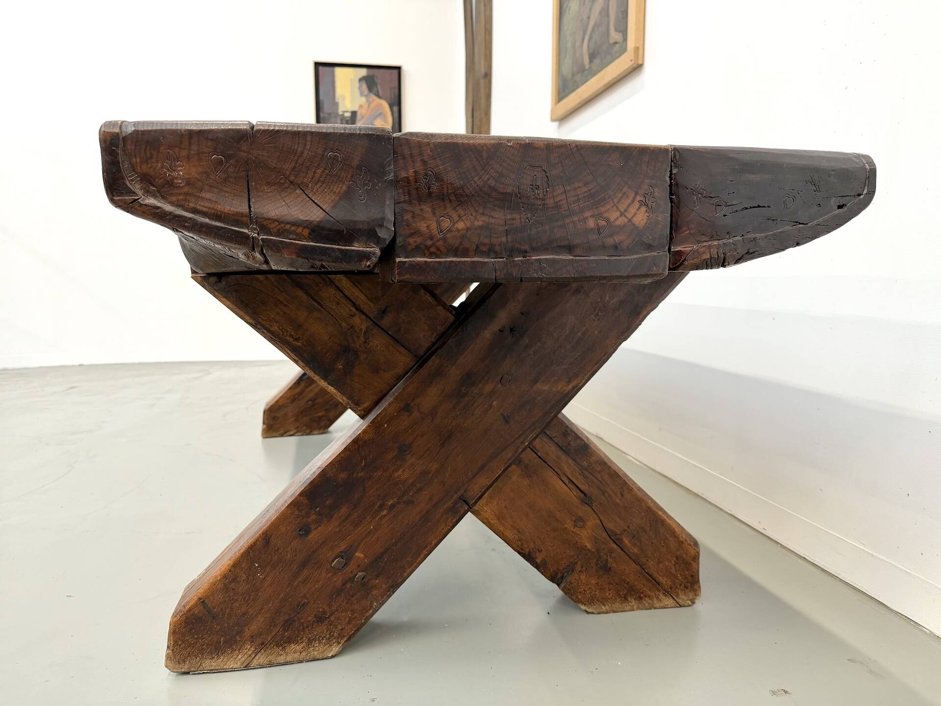 Table Brutaliste en Chêne Massif, Art Populaire (Vers 1900)