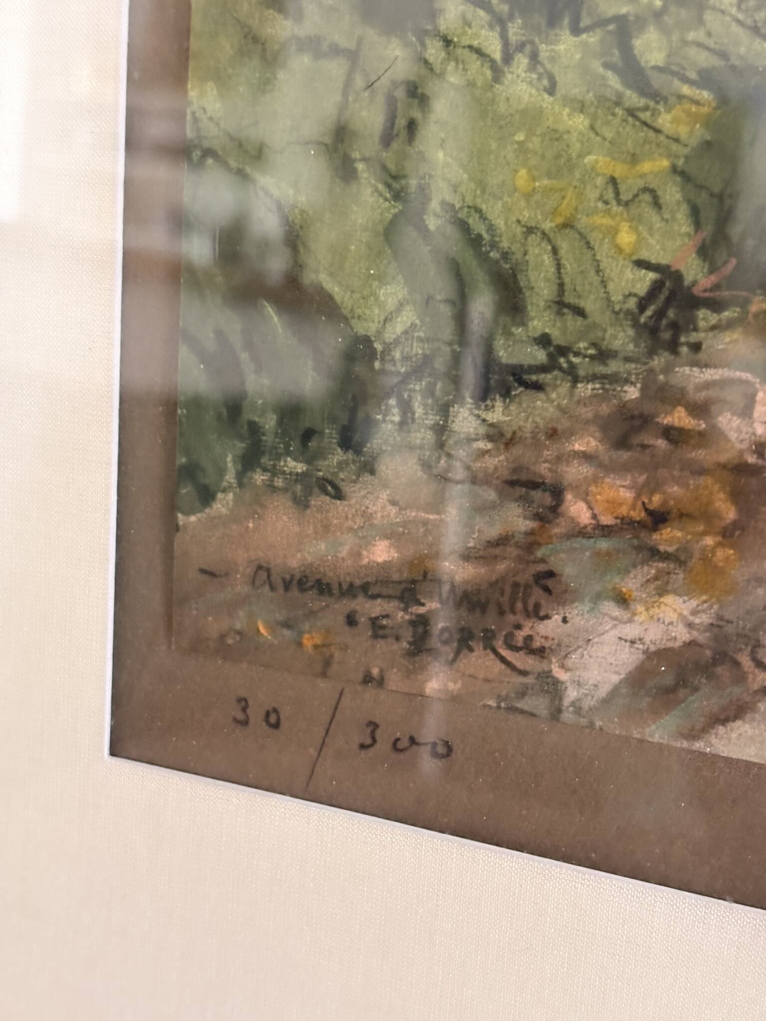 Enhanced Lithographic Engraving Path Under Wood Forest Tree Landscape Gilded