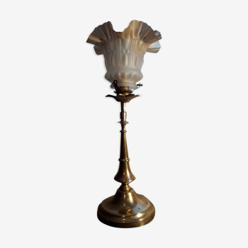 Lampe calice, pied laiton et tulipe verre, 1930