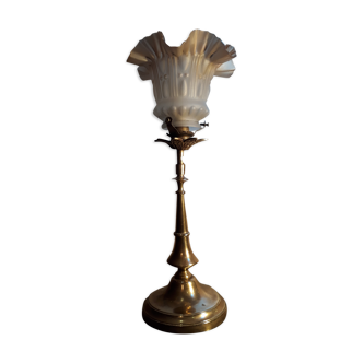 Lampe calice, pied laiton et tulipe verre, 1930