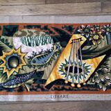 Tapestry, vintage canvas "cithare" after jean picart le doux, 60s.