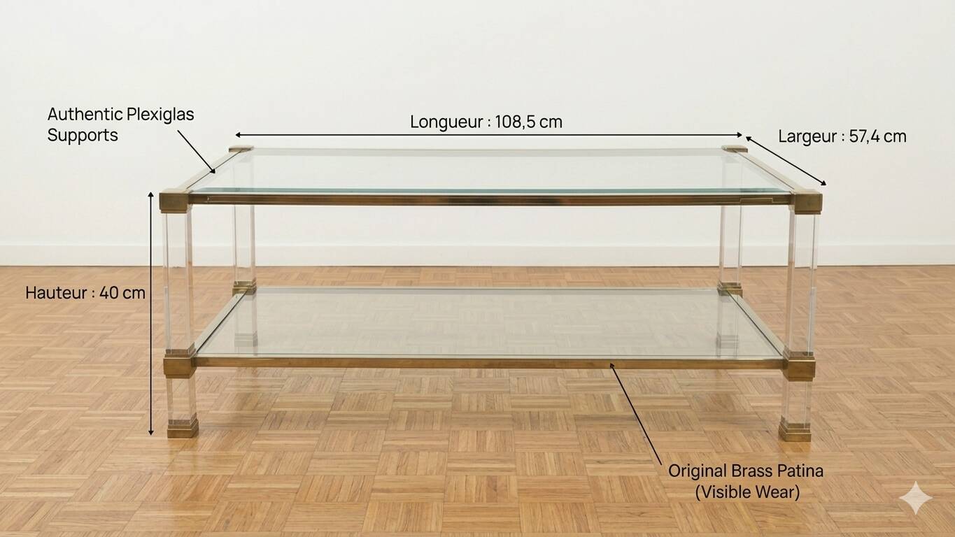 Hollywood Regency coffee table in Plexiglass and brass – 1970 design