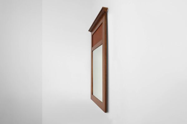 Miroir en chêne Art Déco français avec panneau cannelé, vers 1930