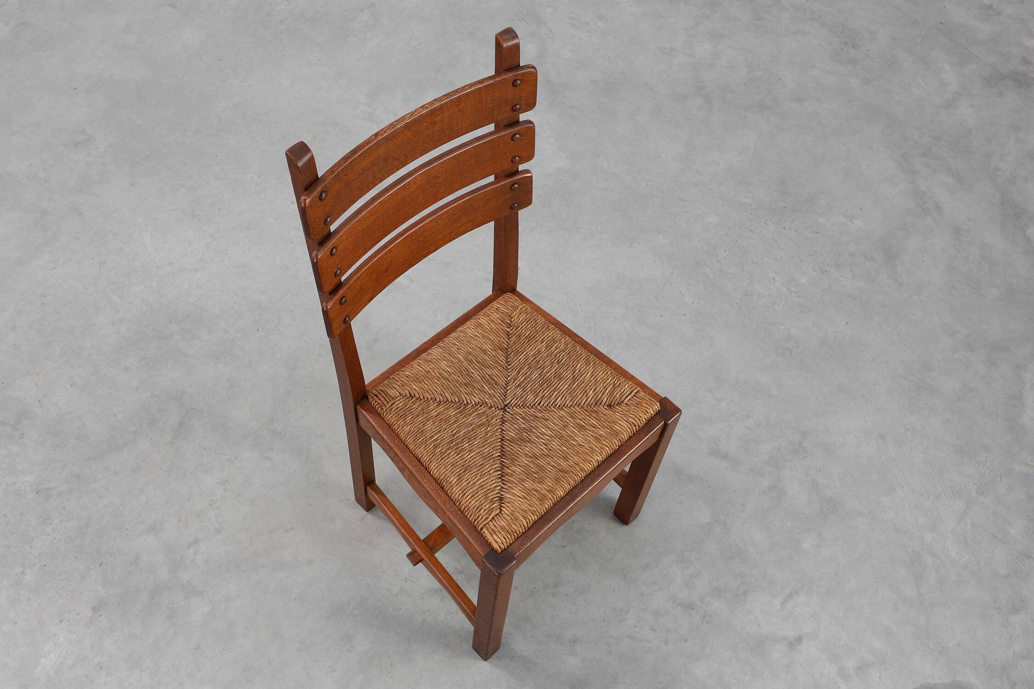 Mid-Century Brutalist Oak and Wicker Chair, Belgium, 1960