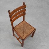 Mid-Century Brutalist Oak and Wicker Chair, Belgium, 1960