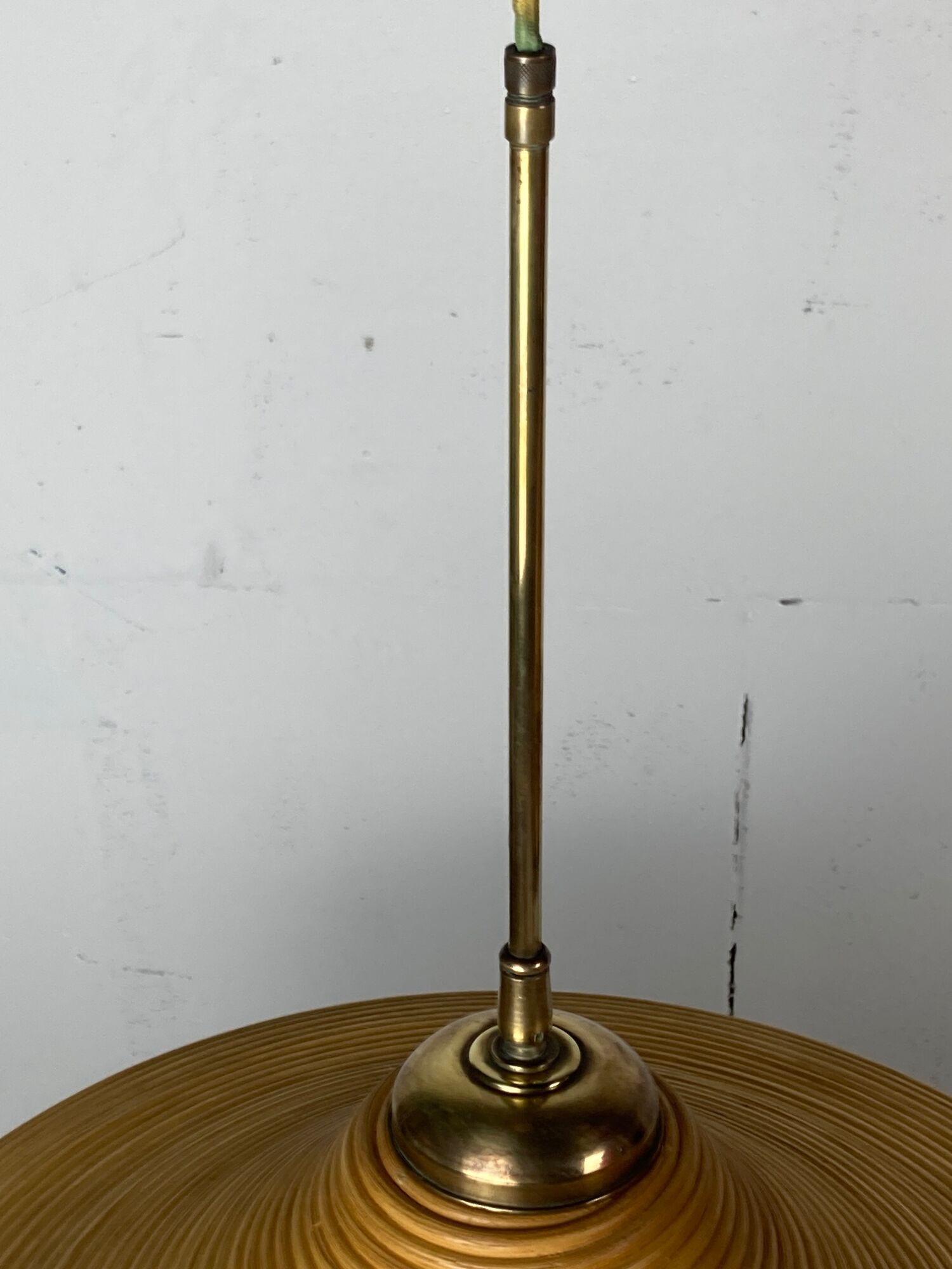 Pair pencil reed rattan bamboo and brass pendants, Italy 1970s
