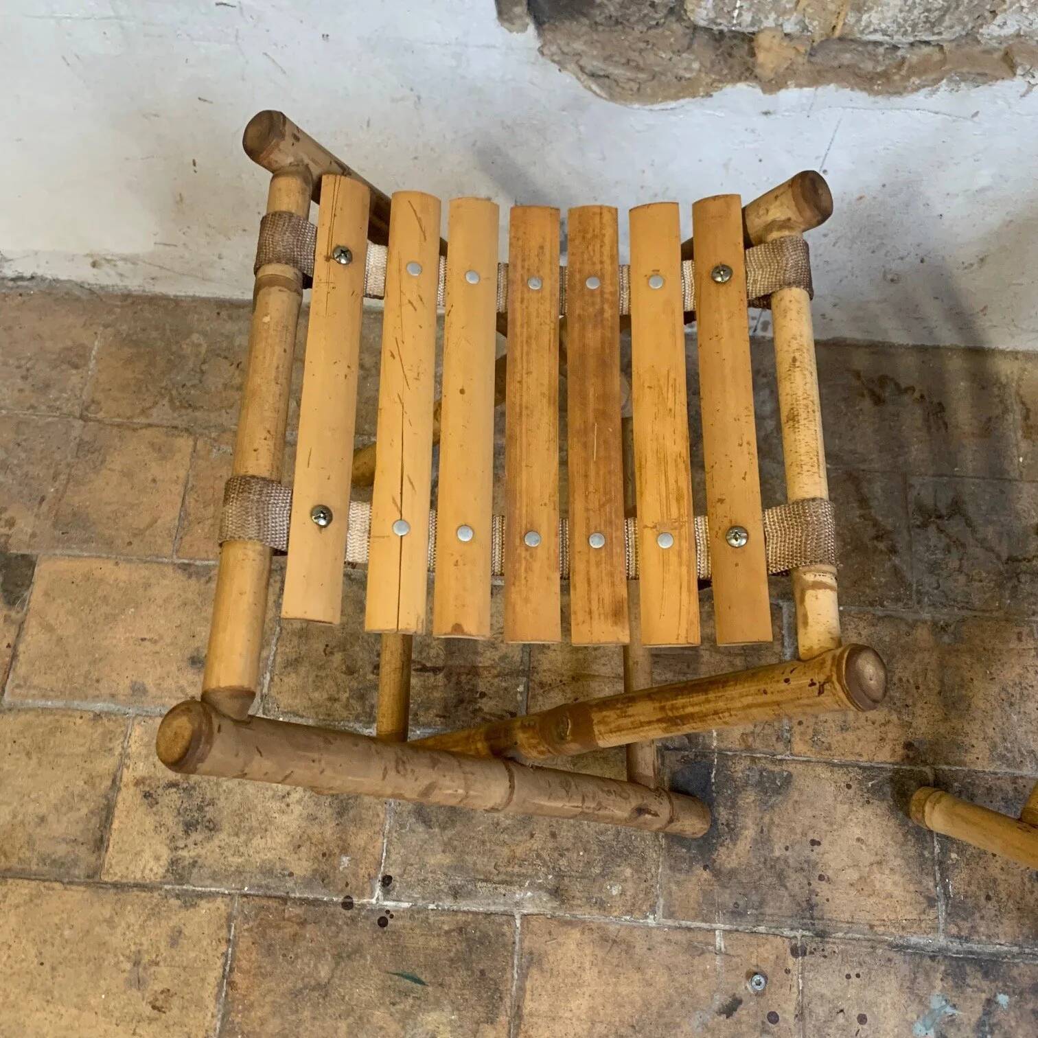 ancienne Paire de tabouret de pêcheur, bambou, XXe