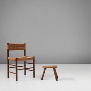 Tabouret en bois rustique sur trépied, France années 1920