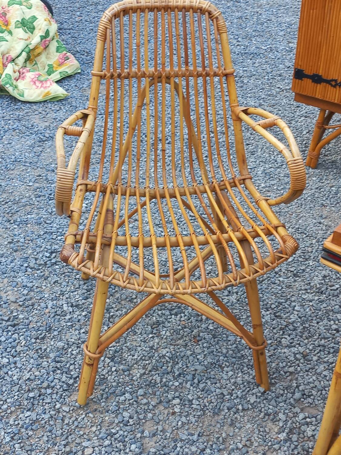 Vintage dining room attributed to Audoux and Minet in bamboo and rattan